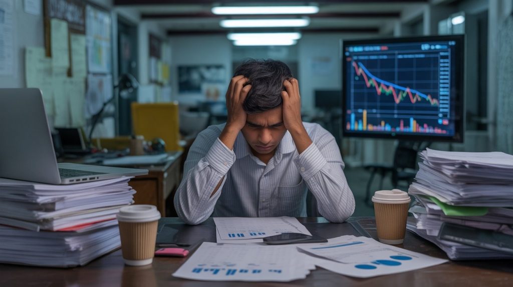 lost in paperwork concept showing legal and compliance documents overwhelming a business professional, highlighting risk of poor compliance management
